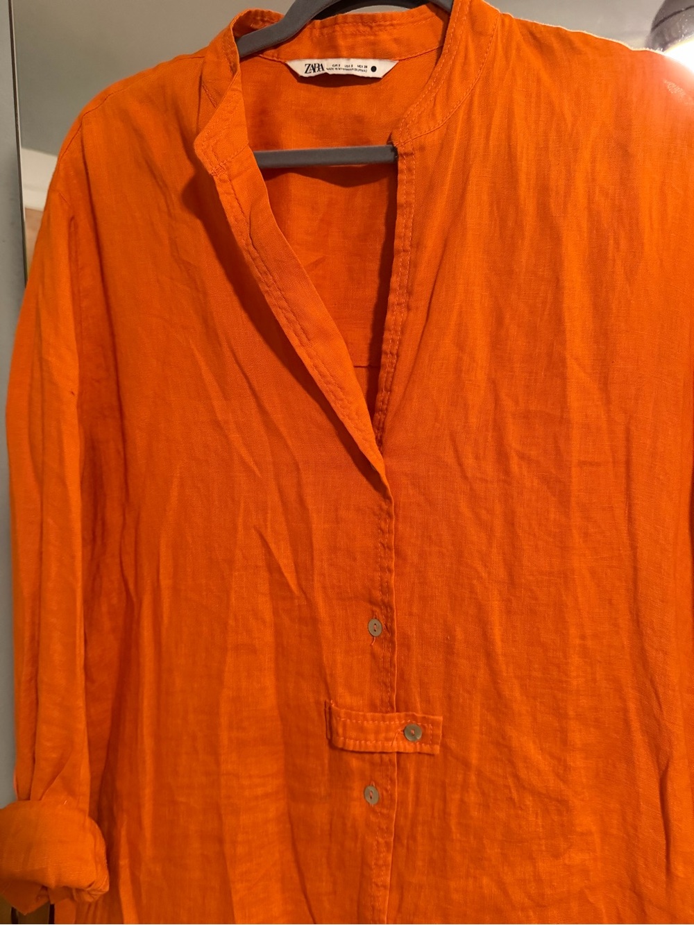 Zara Orange Linen Maxi Shirt Dress - Picture 2 of 5
